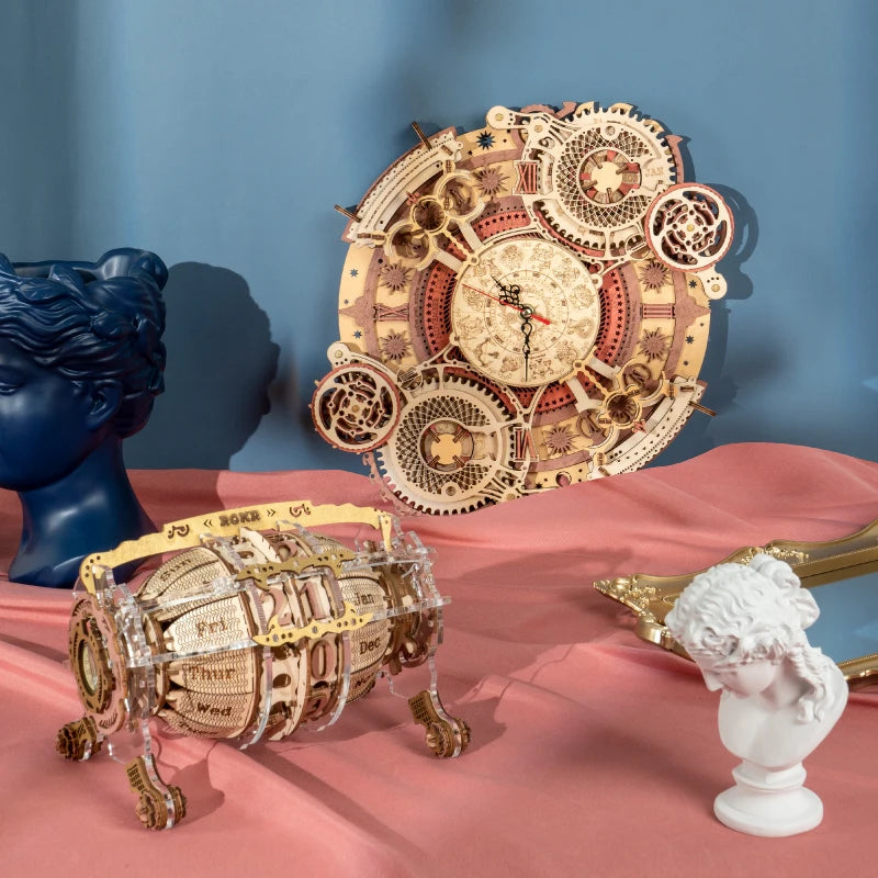 Robotime Zodiac Wall Clock TIME ART 3D Wooden Puzzle Model Building Block Kits DIY Gift for Children Kid Adult Home Decor Clock
