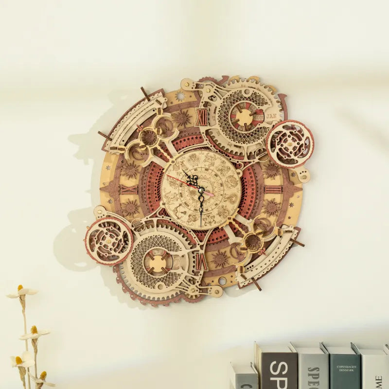 Robotime Zodiac Wall Clock TIME ART 3D Wooden Puzzle Model Building Block Kits DIY Gift for Children Kid Adult Home Decor Clock