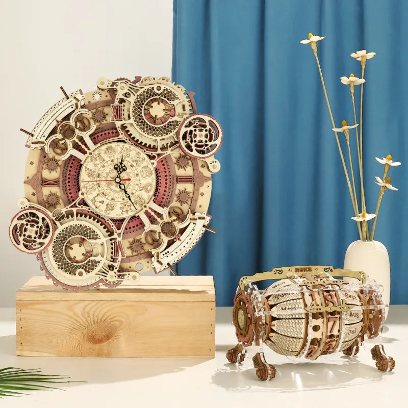 Robotime Zodiac Wall Clock TIME ART 3D Wooden Puzzle Model Building Block Kits DIY Gift for Children Kid Adult Home Decor Clock