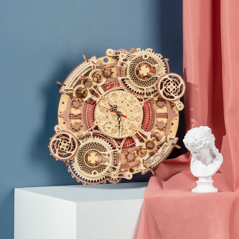 Robotime Zodiac Wall Clock TIME ART 3D Wooden Puzzle Model Building Block Kits DIY Gift for Children Kid Adult Home Decor Clock