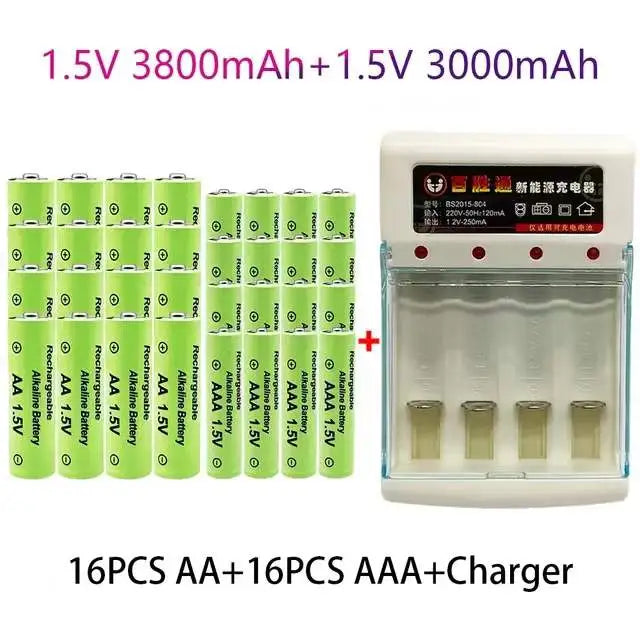 100% Original 1.5V AA3.8Ah+AAA3.0Ah Rechargeable battery NI-MH 1.5 V battery for Clocks mice computers toys so on+free shipping