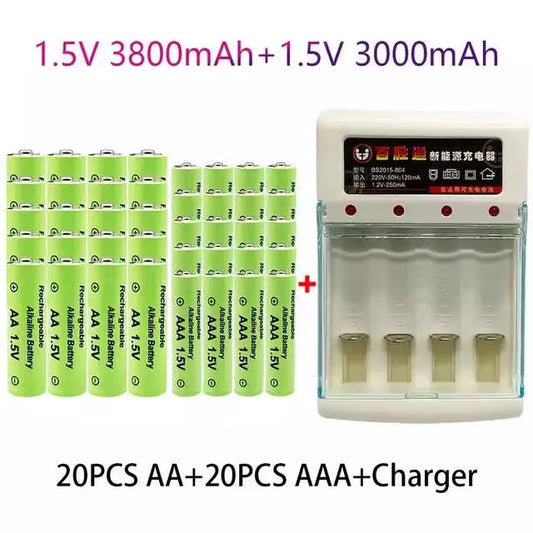 100% Original 1.5V AA3.8Ah+AAA3.0Ah Rechargeable battery NI-MH 1.5 V battery for Clocks mice computers toys so on+free shipping